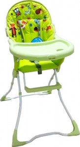 Scaun de masa copii si bebe Baby Care™ CH ,pliabil, centura de siguranta, sezut comfortabil, masuta detasabila, model Prietenii din Padure, Verde