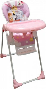 Scaun de masa pentru copii si bebe Baby Care™ CC reglabil in 3 trepte, Pliabil, Centura de siguranta, Sezut comfortabil, Masuta detasabila, Pozitie somn, Cosulet de depozitare, Model Animalute, Roz