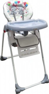 Scaun de masa pentru copii si bebe Baby Care™ CC reglabil in 3 trepte, Pliabil, Centura de siguranta, Sezut comfortabil, Masuta detasabila, Pozitie somn, Cosulet de depozitare, Model Elefanti, Gri