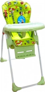 Scaun de masa pentru copii si bebe Baby Care™ CC reglabil in 3 trepte,pliabil, centura de siguranta, sezut comfortabil, masuta detasabila, pozitie somn, cosulet de depozitare, model Prietenii din Padure , Verde