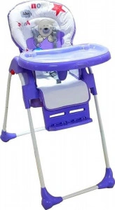 Scaun de masa pentru copii si bebe Baby Care™ CC reglabil in 3 trepte,pliabil, centura de siguranta, sezut comfortabil, masuta detasabila, pozitie somn, cosulet de depozitare, model Ursulet , Mov