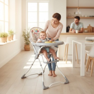 Scaun-de-masa-pentru-copii-si-bebe-Baby-Care-CH-Pliabil-Centura-de-siguranta-Sezut-comfortabil-Masuta-detasabila-Model-Elefanti-Gri-2