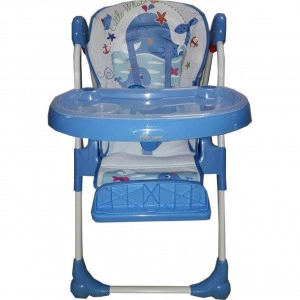 Scaun de masa pentru copii si bebe Baby Care™ reglabil in 3 trepte,pliabil, centura de siguranta, sezut comfortabil, masuta detasabila, functie scoica, Albastru