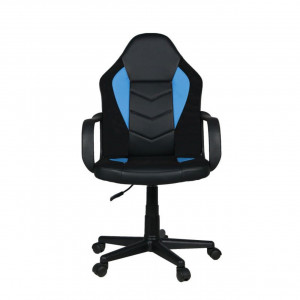 Scaun gaming si birou NOVOKIDS™ Gamer Mini, Rotatie 360 grade, Design ergonomic, Inaltime reglabila 117-127 cm, Latime 60 cm, Max 120 kg, Albastru cu Negru