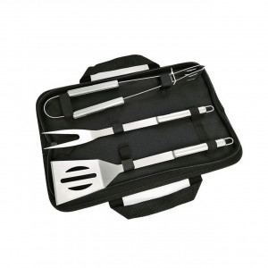 Set 3 ustensile gratar din inox HouseXL BBQ, Cu geanta transport inclusa, Cleste, Spatula si Furculita gratar