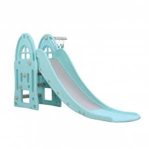 Tobogan Pentru Copii NOVOKIDS™ Happy Mega Slide , Pentru Interior si Exterior, 187 centimetri panta alunecare, Maxim 50 Kg, Cos de baschet inclus , Albastru