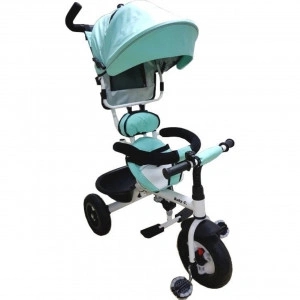 Tricicleta cu copertina Baby Care™ My first Trike, pedale si maner parinti, scaun reversibil cu invartire 360 grade, cadru metalic, Verde Turquise