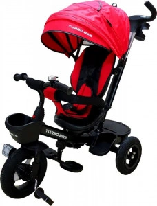 Tricicleta cu copertina Baby Care™ Turbo Bike , roti din cauciuc, pozitie somn, pedale si maner pentru parinti, scaun reversibil cu invartire 360 grade , cadru metalic, dimensiuni 110X45X90 cm, Rosu