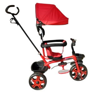 Tricicleta cu copertina detasabila NOVOKIDS™ My first Trike, Roti din spuma cauciucata, Maner de ghidaj pentru parinti, Cadru metalic, Dimensiuni 100X45X90 cm, Rosu - Img 2