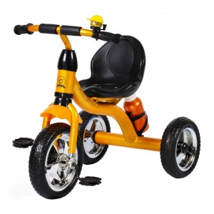 Tricicleta-cu-pedale-NOVOKIDS-Chavalier-Cu-sonerie-si-sticla-de-apa-max-20-kg-Roti-din-spuma-cauciucata-EVA-Cadru-metalic-Dimensiuni-75X54X46-cm-Portocaliu-Gold