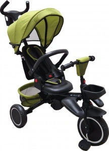 Tricicleta pliabila cu copertina Baby Care™ Folding Trike, Roti din spuma cauciucata EVA, Pedale si maner pentru parinti, Scaun reversibil cu rotire 360 grade , Cadru metalic, Dimensiuni 105X53X100 cm, Verde