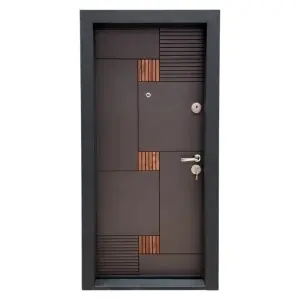 Usa metalica de apartament Novo Doors NDS06 de culoare Gri antracit cu insertie Stejar cu deschidere pe Stanga