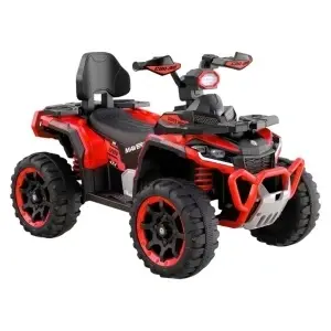 ATV Electric cu acumulator pentru copii NOVOKIDS™ MonsterQuad PRO , Cu melodii si lumini, Lungime 113 cm, 3-8 ani , Max 35 kg , Roti EVA, 12V, 4 motoare, Rosu cu Negru
