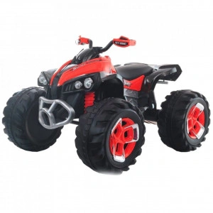 ATV Electric cu acumulator pentru copii NOVOKIDS™ Mountain Rider , Cu telecomanda, Faruri luminoase fata-spate, 3-8 ani , max 30 kg , 12V, Mp3/USB, 2 Viteze, Lungime 103 cm, 2 motoare, Rosu cu Negru
