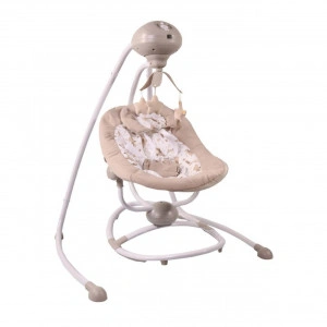 Balansoar Pentru Bebelusi cu conectare la priza si telecomanda NOVOKIDS ™ Woody Swing , Multifunctional, Pliabil, 5 viteze de leganare, Timer , 12 Melodii, leagan electric copii,invartire la 360 grade , Maron si Alb