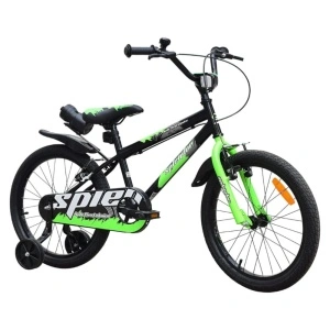 Bicicleta pentru copii NOVOKIDS™ Splend'Or Boom PRO Edition, Cu bidon pentru apa, Roti 14" inch, Maxim 50 kg, Cadru din otel, Roti ajutatoare detasabile, Ghidon reglabil pe inaltime, Verde cu Negru