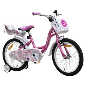 Bicicleta pentru copii NOVOKIDS™ Splend'Or Boom PRO Edition, Cu cosulet pentru papusi, Roti 18" inch, Maxim 50 kg, Cadru din otel, Roti ajutatoare detasabile, Ghidon reglabil pe inaltime, Roz