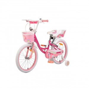 Bicicleta pentru copii NOVOKIDS Fashion Bike, Roti 20" inch, Maxim 40 kg, Cadru din otel, Roti ajutatoare detasabile, Ghidon reglabil pe inaltime, Roz