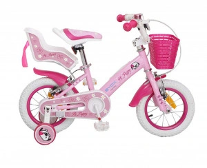Bicicleta pentru copii NOVOKIDS Puppy, roti 16" inch, maxim 30 kg, cadru din otel, roti ajutatoare detasabile, ghidon reglabil pe inaltime, Roz