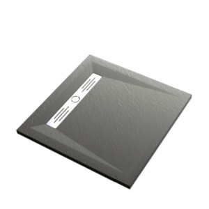 Cadita neagra patrata de dus HouseXL StoneCore Premium 90x90 cm din compozit granit cu rigola metalica inclusa
