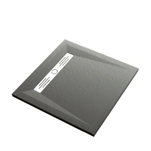 Cadita neagra patrata de dus HouseXL StoneCore Premium 90x90 cm din compozit granit cu rigola metalica inclusa