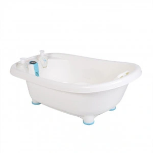 Cadita ergonomica pentru bebelusi si copii NOVOKIDS™ Baby Bubbles , Cu dispensor sapun si sampon incluse, Dimensiuni 95x48x88 cm, Alb cu Albastru