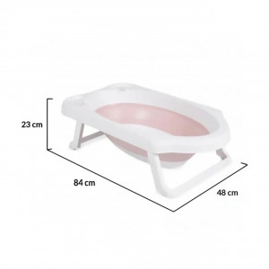 Cadita-pliabila-premium-pentru-bebelusi-si-copii-NOVOKIDS-Hawaiian-Folding-Tub-Cu-stender-si-accesorii-de-baie-Dimensiuni-84x48x23-cm-Supapa-scurgere-Roz