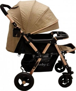 Carucior nou nascuti 2 in 1 BABY CARE™ PRO 511, Cadru aluminiu, Maner reversibil, Spatar reglabil in 5 trepte, Amortizoare, Plasa insecte, Frana picior,Pliabil , Maron