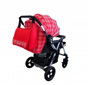 Carucior-nou-nascuti-2-in-1-BABY-CARE-PRO-511-Cu-geanta-bebe-inclusa-Cadru-aluminiu-Maner-reversibil-Spatar-reglabil-in-5-trepte-Amortizoare-Plasa-insecte-Frana-picior-Pliabil-Rosu-cu-carouri