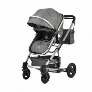 Carucior-nou-nascuti-2-in-1-NOVOKIDS-GIGI-PRO-Cu-geanta-bebe-inclusa-Roti-din-cauciuc-plin-AVE-Cadru-aluminiu-Silver-Maner-reversibil-Spatar-reglabil-in-3-trepte-Amortizoare-Frana-picior-Pliabil-Gri