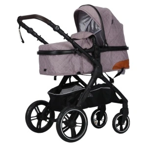 Carucior nou nascuti 2 in 1 NOVOKIDS™ X1000 series, Cu geanta bebe, Cadru Aluminiu, Amortizoare, Roti din cauciuc plin AVE, Landou, Spatar reglabil 3 trepte, Plasa insecte, Beige