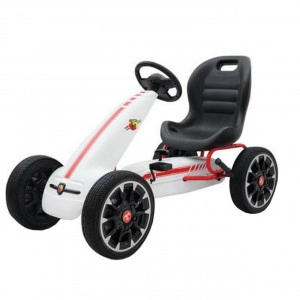 Kart cu pedale pentru copii NOVOKIDS® Chrysler Kart PRO, Roti din cauciuc EVA, 5-8 ani , Carena, Structura metalica, Frana de mana, Functie FreeWheel, Mers cu spatele, Alb