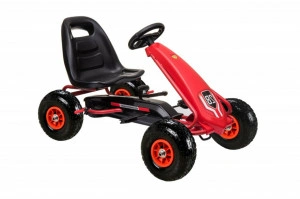Kart cu pedale pentru copii NOVOKIDS® TOP Racer Ultra PRO, Roti gonflabile din cauciuc, 3-7 ani , Maxim 30 kg, Structura metalica, Frana de mana, Functie FreeWheel, Carena, Mers cu spatele, Rosu