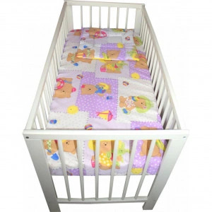 Lenjerie Patut Bebe NOVOKIDS™ din BUMBAC 100% , 3 Piese, Dimensiune Universala, PILOTA INCLUSA, Model Ursulet Palarie, Mov