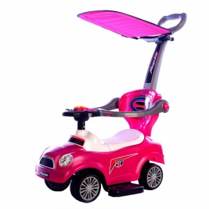 Masinuta copii si bebe NOVOKIDS™ MegaCar Plus ,Cu melodii ,Maner de impins pentru parinti detasabil, Copertina de protectie detasabila, Functie trotineta fara pedale, Pentru interior si exterior, Roz