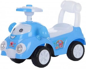 Masinuta cu functie de trotineta fara pedale NOVOKIDS™ Super Happy Car, Cu melodii si sunete, Max 25 kg, Pentru interior si exterior, Model Haios, Albastru