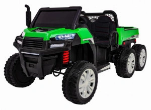 Masinuta Electrica cu acumulator pentru copii NOVOKIDS™ Farmer Beast Buggy, 6 roti, 2 locuri, Cu remorca si faruri luminoase, Roti din Cauciuc EVA, 3-12 ani, max 60 kg, 24V, Lungime 151 cm, Verde