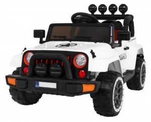 Masinuta Electrica cu acumulator pentru copii NOVOKIDS™ Full Time Jeep 4X4 PRO, Max 30 kg, 3-8 ani , Cu melodii si lumini ,12V, 2 Viteze, 4 motoare, Alb