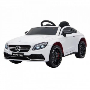 Masinuta Electrica cu acumulator pentru copii NOVOKIDS™ Mercedes C63S AMG Coupe, Cu telecomanda, Roti din Cauciuc EVA, 3-8 ani , Usi cu deschidere , Baterie12V, 2 Viteze, Lungime 116 cm, 2 motoare , Alb