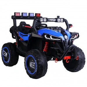 Masinuta Electrica cu acumulator pentru copii NOVOKIDS™ Super Beasty Buggy UTV , 2 locuri, Cu faruri luminoase, Telecomanda, 3-9 ani , max 30 kg , 12V, Mp3/USB, 2 Viteze, Lungime 132 cm, Model Offroad, Albastru cu Negru