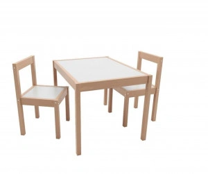 Masuta copii din Lemn masiv cu doua scaune Novokids™ My first wooden table, dimensiuni 63X48X45 cm, Suprafata lucioasa, Natur