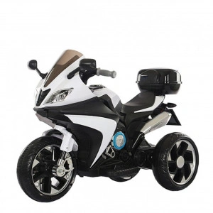 Motocicleta Electrica cu Acumulator Pentru Copii NOVOKIDS™ Karachi Motor, 2-5 ani, max 25 kg, Cu Sunete si Lumini LED, MP3, Trotineta Electrica, 3 Roti, MERS CU SPATELE, Alb cu Negru