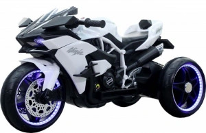 Motocicleta Electrica cu Acumulator Pentru Copii NOVOKIDS™ Ninja Trio Motocross, 3-8 ani, Max 30 kg, Cu Melodii si Lumini LED, Bluetooth, 3 Roti, MERS CU SPATELE, Alb