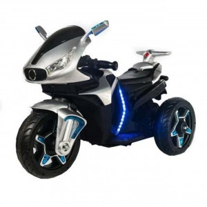 Motocicleta Electrica cu Acumulator Pentru Copii NOVOKIDS™ Shadow Motor, 2-6 ani, max 40 kg, Cu Sunete si Lumini LED, Trotineta Electrica, 3 Roti, MERS CU SPATELE, Gri