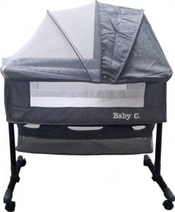 Patut-copii-transformabil-in-balansoar-bebe-Baby-Care-Co-Sleeper-Cu-plasa-insecte-si-cosulet-depozitare-Design-modern-4-roti-cu-frana-Dimensiuni-85X95X50-cm-Saltea-inclusa-Cadru-aluminiu-Gri-Jeans