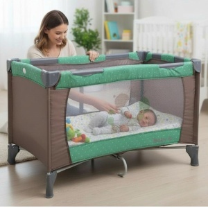 Patut-Pliabil-si-Tarc-copii-Baby-Care-PRO-FMG-120X60-cm-2-Niveluri-de-inaltime-Cu-geanta-transport-inclusa-Plasa-insecte-Maron-cu-Verde-2