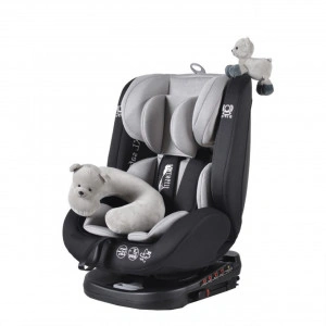 Scaun Auto cu Isofix NOVOKIDS™ Serengenti Deluxe, Rotire 360°, 0-36 kg, Tetiera reglabila pe inaltime, Omologare R-129 i-Size, Centura 5 puncte, Pernuta masina ursulet, Gri
