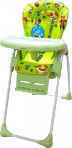 Scaun-de-masa-pentru-copii-si-bebe-Baby-Care-CC-reglabil-in-3-trepte-pliabil-centura-de-siguranta-sezut-comfortabil-masuta-detasabila-pozitie-somn-cosulet-de-depozitare-model-Prietenii-din-Padure-Verde