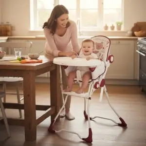 Scaun-de-masa-pentru-copii-si-bebe-Baby-Care-CH-Pliabil-Centura-de-siguranta-Sezut-comfortabil-Masuta-detasabila-Model-Ursulet-Rosu-cu-Alb-3