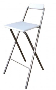 Scaun pliabil pentru living, bucatarie si bar HouseXL™ White Folding High Chair, Inaltime 98 cm, Dimensiuni sezut 48X48 cm, Design ergonomic, Picioare metalice, Alb